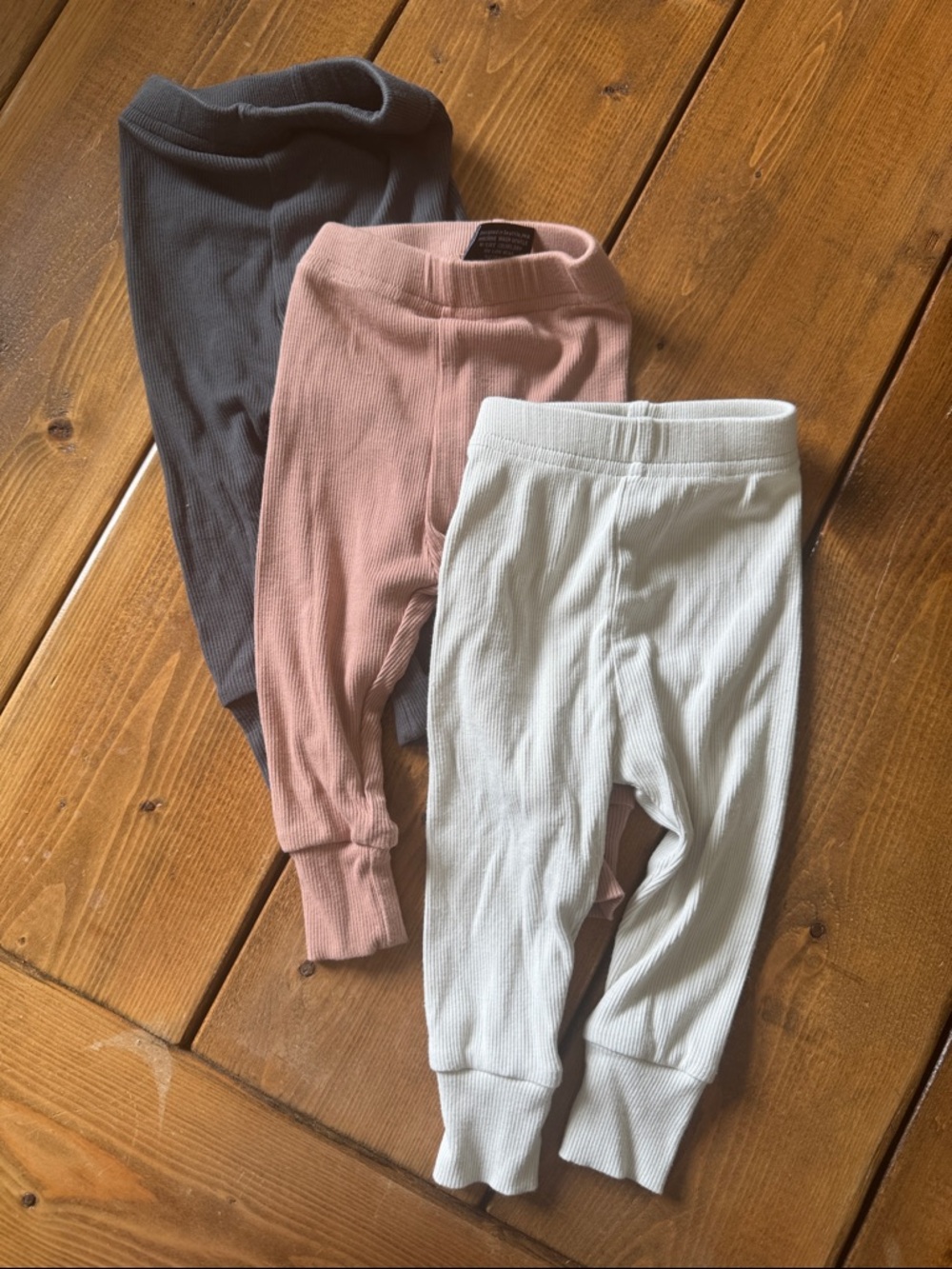 Kids Ribbed Leggings Trio - Gray, Mushroom, Cream